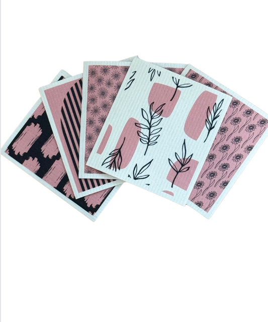 Pink & Black Swedish Towels (5-pack)